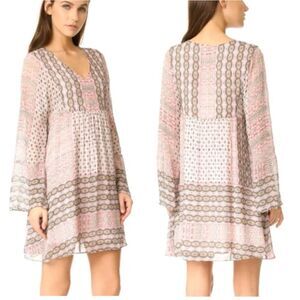 Rebecca Minkoff Redland Mini Dress Pink Chiffon Long Sleeves V-neck size S
